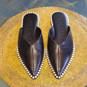 Karl Lagerfeld NEW Black Pearl-Trimmed Mules